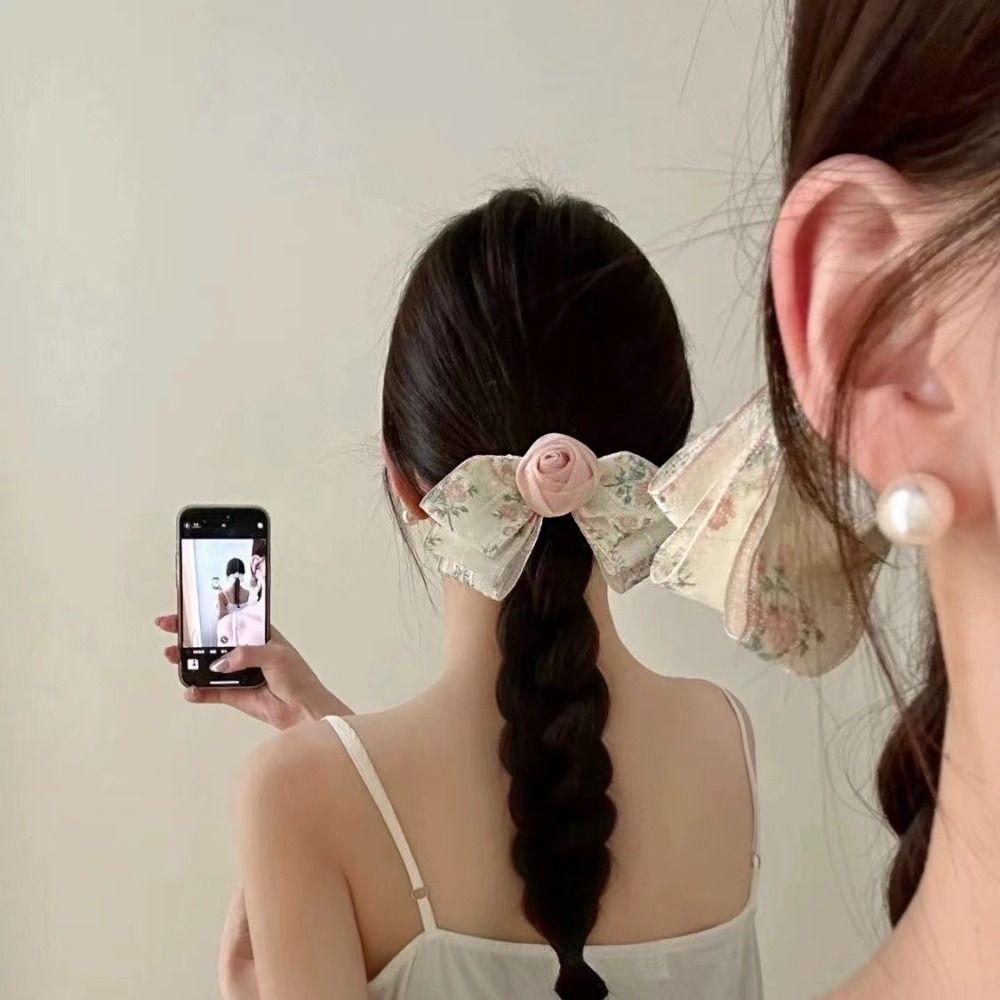 

Rose Bowknot Hair Clip Bow Flower Hairpin Creative Female Hair Accessories розовый