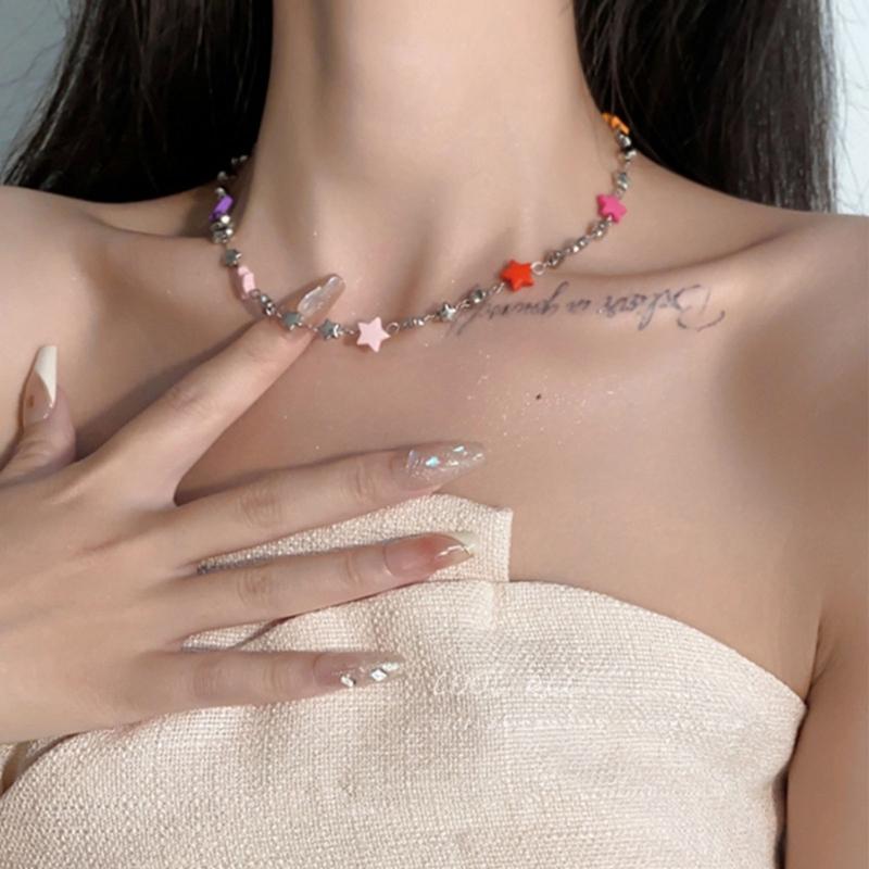 Bohemiean Star Bead Clavicle Chain Fashion Star Charm Necklace Star Chain Choker Womens Daily Outfits Delicate Jewelry