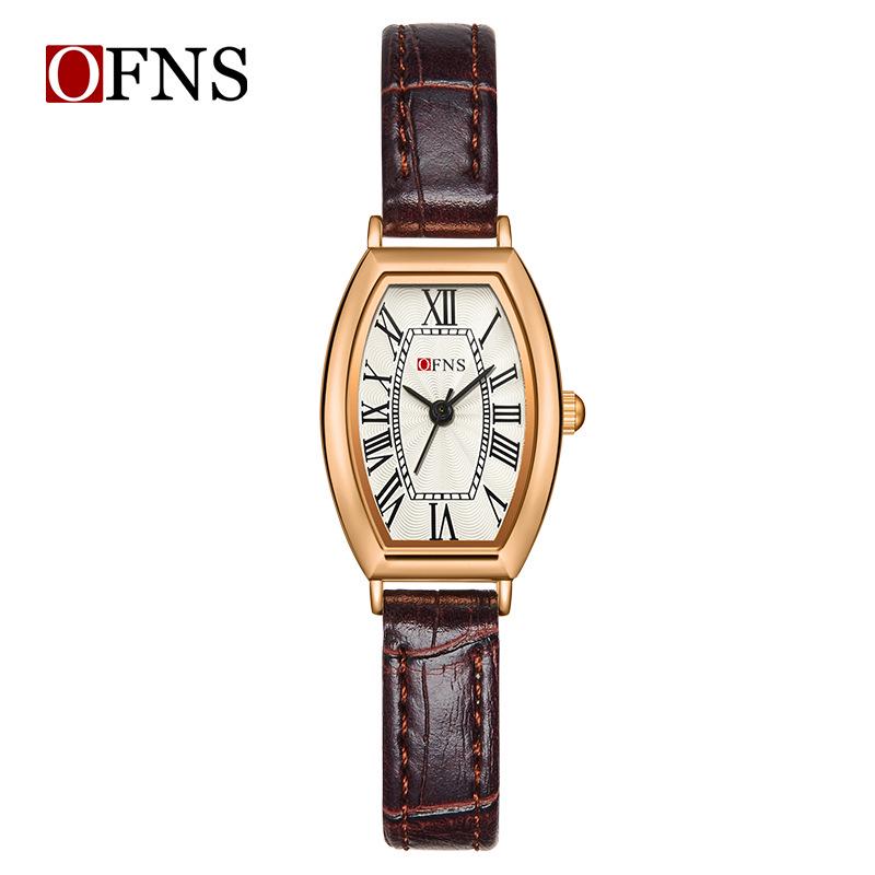 OFNS Women s Artistic Retro Barrel-Shaped Quartz Watch with Roman Numerals