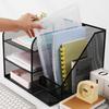 Desk Paper File Tray Organiser 3-Tiered Metal File Letter Tray With Book Rack Space Saving Document Organiser For Office