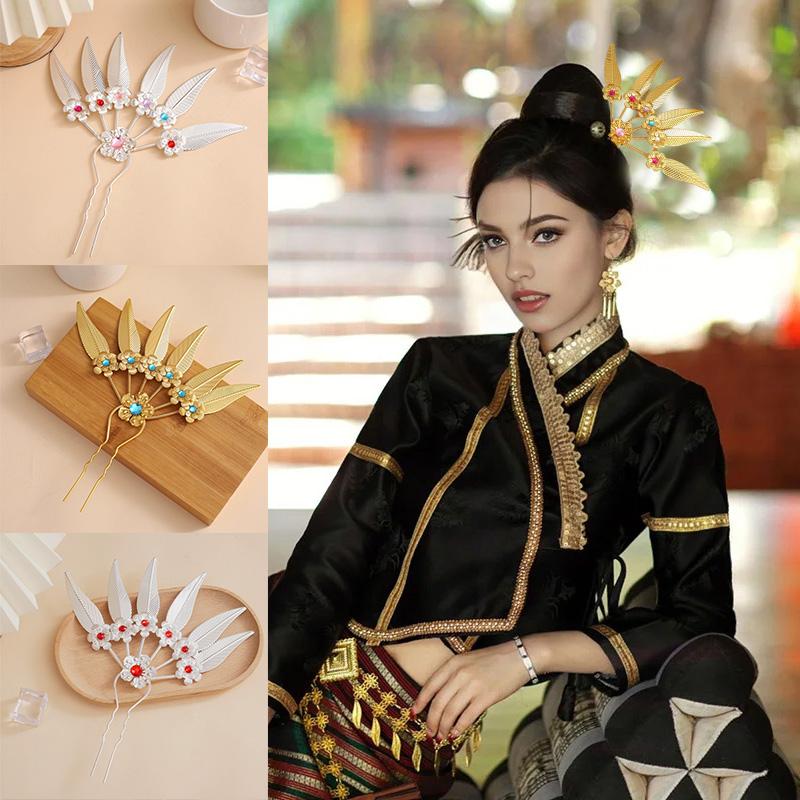 1PC Jewelry Ornaments Ethnic Rhinestone Hair Accessories Flower & Leaf for Women Headdress Hairpin