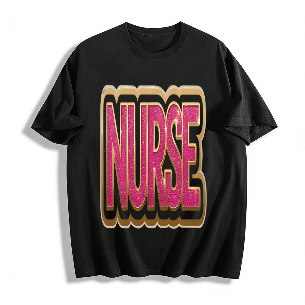 Glitter NURSE Letter Print Casual Top Nurse Themed Versatile T-Shirt Pure cotton T-shirt XXS