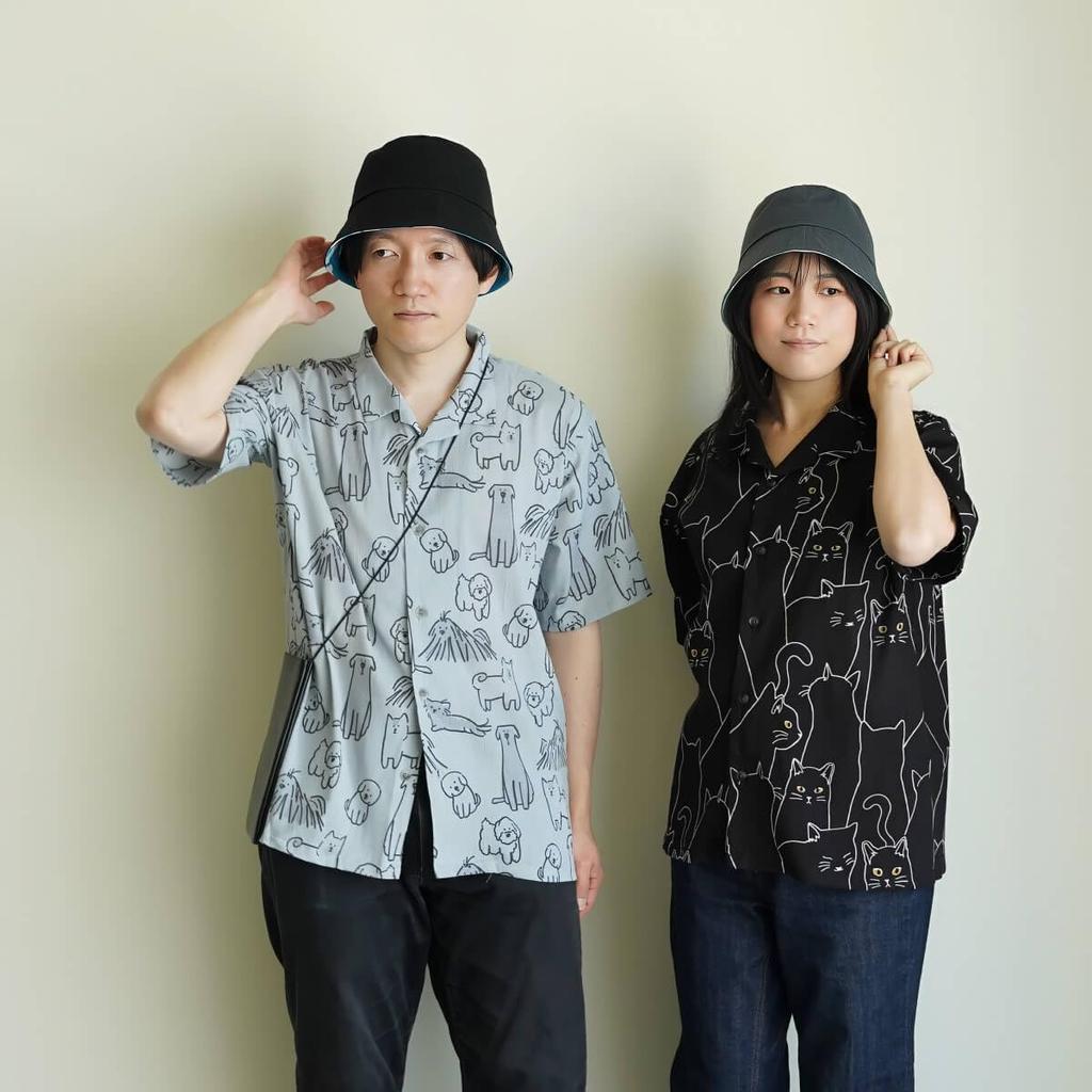 Cool Cotton Takashima Chijimi Bucket Hat for and Unisex Made In Japan Dog Gray X Solid Black [suzumen] 100% Women, Men, - Reversible, Gift, -
