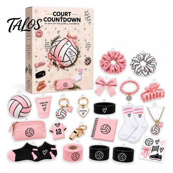 Volleyball Zubehör Set Mädchen Adventskalender, 24-Tage Sport Countdown Box Spieler Geburtstagsgeschenke mit Haargummis Anhängern Socken, Geschenk für Spieler Täglich