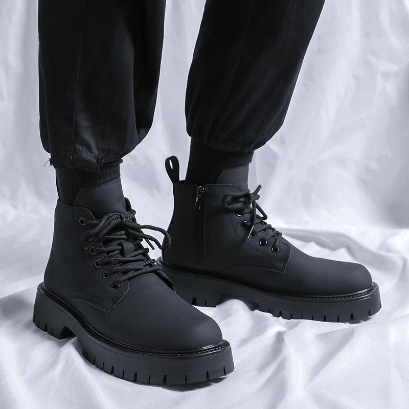 Mens Casual Party Prom Dress Platform Boots Black Trendy Autumn Winter Shoes Cowboy Genuine Leather Boot Handsome Ankle Botas