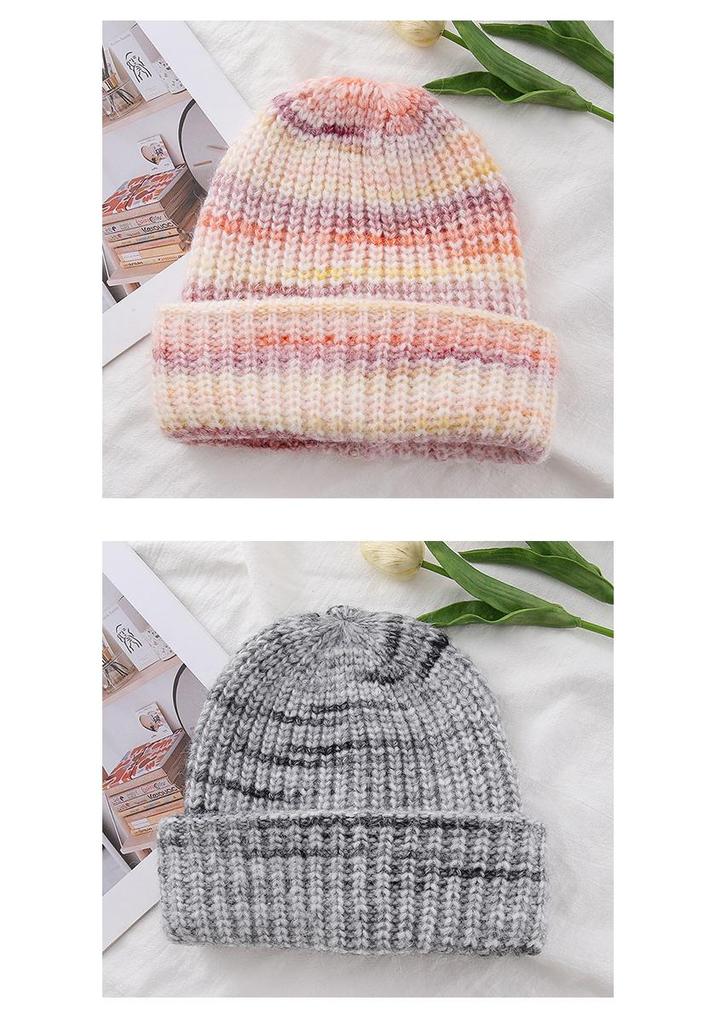 Women's Gradient Knit Wool Beanie - Autumn/Winter Warm Ear Protection, Stylish and Versatile for European and American Fashion