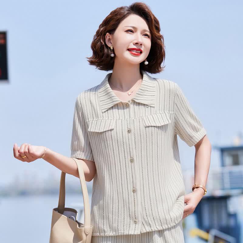 Pastel Women's Striped Shirt & Wide-Leg Pants Set