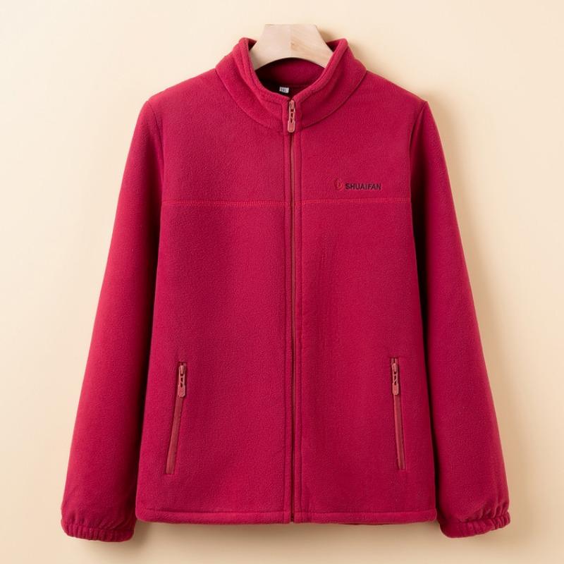 Mom's New Granular Fleece Jacket, Spring and Autumn Fleece Thickened Warm Cardigan, Medium and Old Women's Top