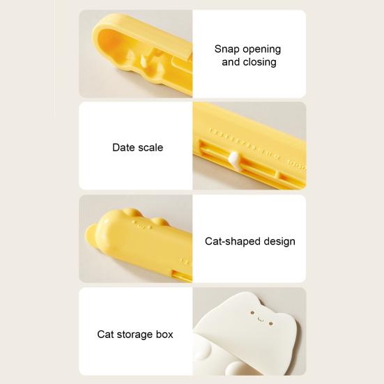 4 Pcs Plastic Food Clips with Magnetic Storage Box Sealing Clip with Cute Cat Fridge Magnet Holder for Food Storage Kitchen Home Decor