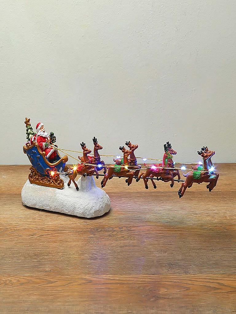 Light-Up Christmas Decoration, Village House Accessories, Santa Sleigh, Reindeer, Fireplace Ornaments, Holiday