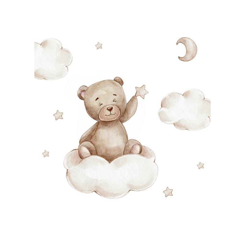 Cute Bear Canvas Painting Rainbow Moon Poster Cloudy Balloon Wall Art Nursery Posters Kids Room Decor Canvas Prints Picture