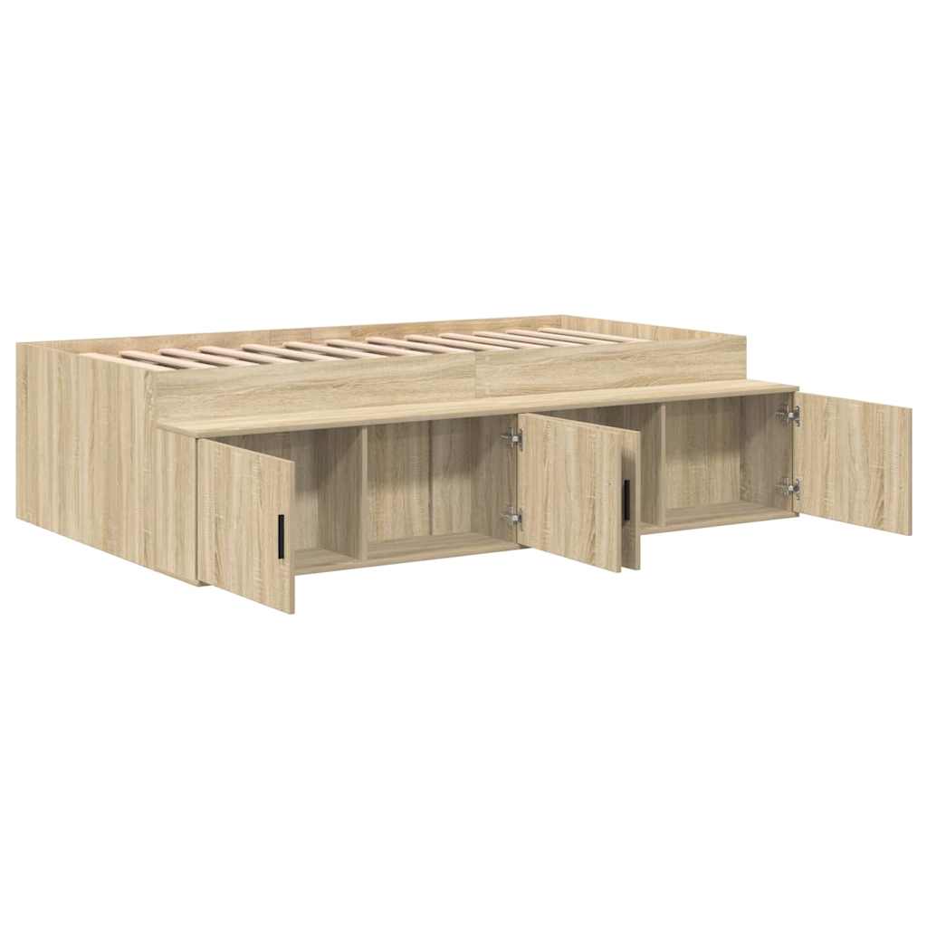 Storage Bed Frame in Sonoma Oak 90 x 200 cm Particleboard