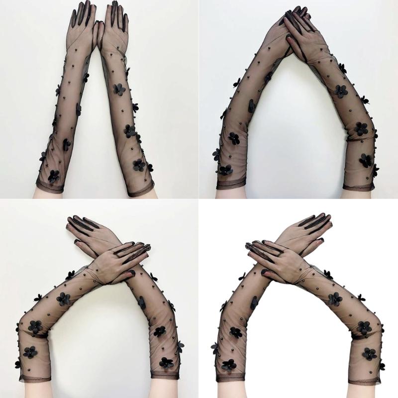 Halloween Spetsblomma Handskar Eleganta Kvällsfest Handbeklädnad Accessoar Stretchiga Andningsbara Polyester Dam Kostym Handskar