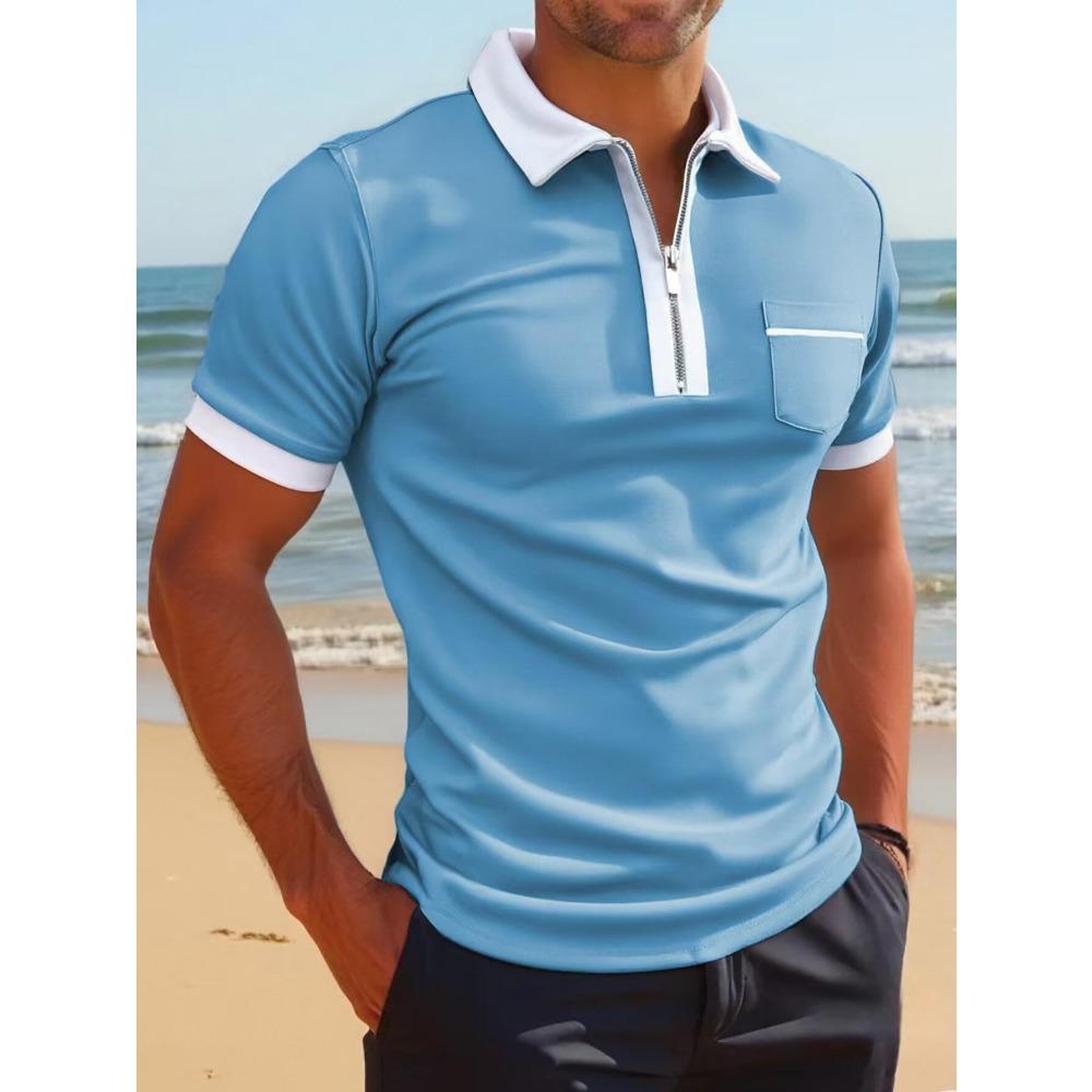 Men's European and American Pocket Fashion Casual Slim Fit Lapel New Polo Shirt