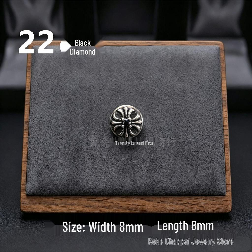 Cercei Stud Trendy Cruce Cupru Alb Argint Thai 925 cu Diamante Colorate pentru Bărbați și Femei