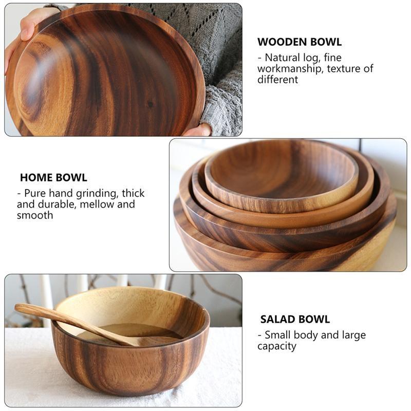 8X6CM Natural Wooden Salad Bowl Fruit Decoration Practical Bowl Household Kitchen Wooden Bowl Tableware Restaurant Kitchen