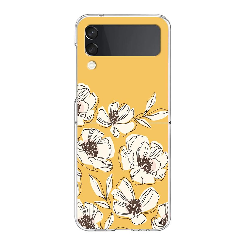 Flower Phone Case For Samsung Galaxy Z Flip 3 4 5 Hard Folding Clear PC Bumper For Samsung Z Flip3 Transparent Back Cover