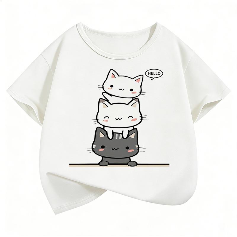 

Summer New Happy Cat Funny Short Sleeve T-Shirt Cartoon Boys and Girls 160