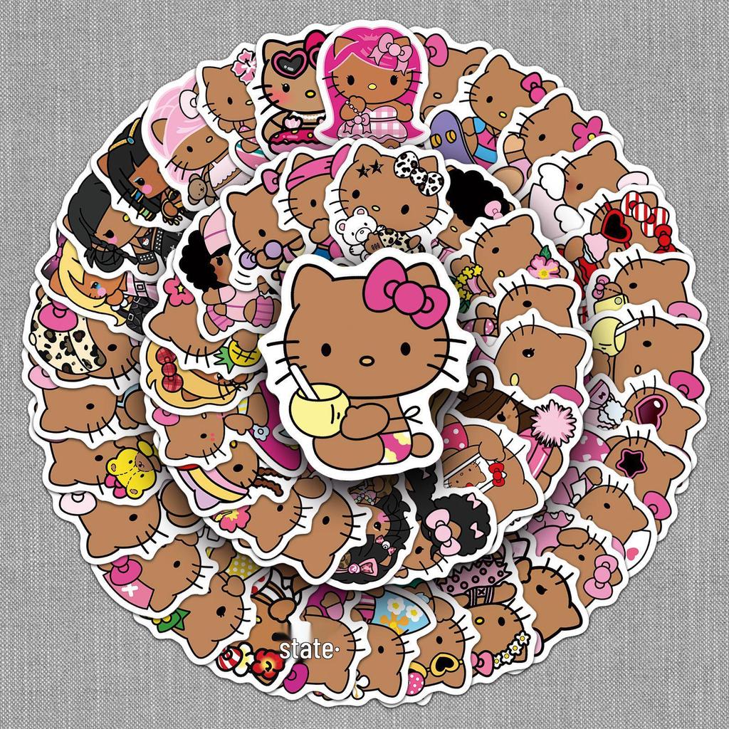 50 Black Cartoon KT Cat Stickers: Cute Sanrio Designs for Phone Cases and Water Cups
