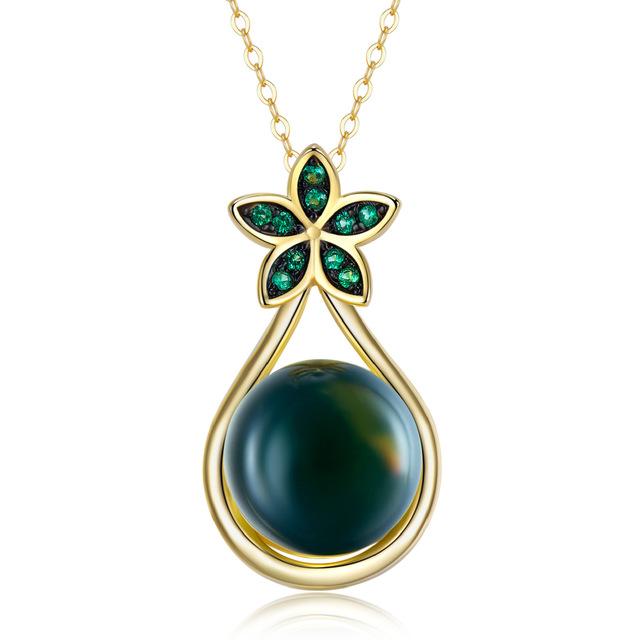 Green Beads Pearl Water Drop Flower Pendant Necklace For Women S925 Silver Gemstone Necklace Anniversary Gift For Girls
