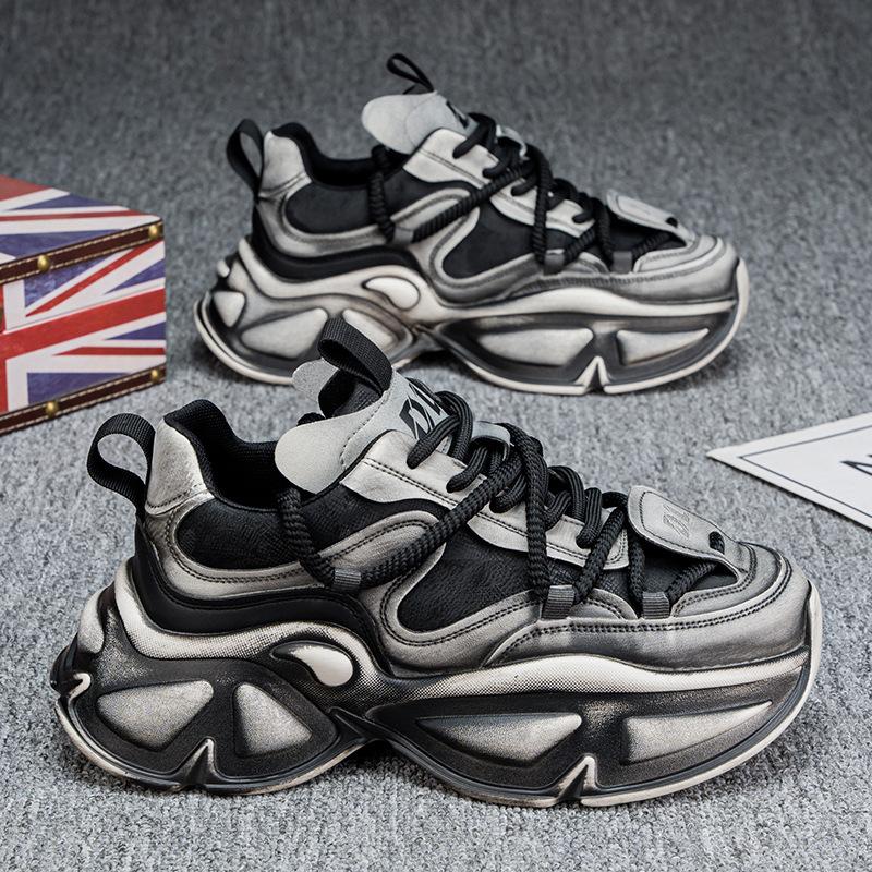 Fashion Men's Casual Sports Running Shoes 2025 Autumn New Platform Increase Vintage Distressed Sneakers Fashionable Shoes Rubber Sole