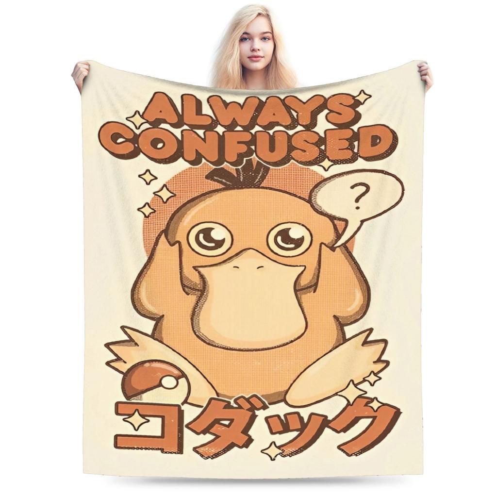Warm Blanket Travel Office Manga Psyduck Printed Throw Blanket Pokemoned Flannel Bedspread For Outdoor Funny Sofa Bed Cover