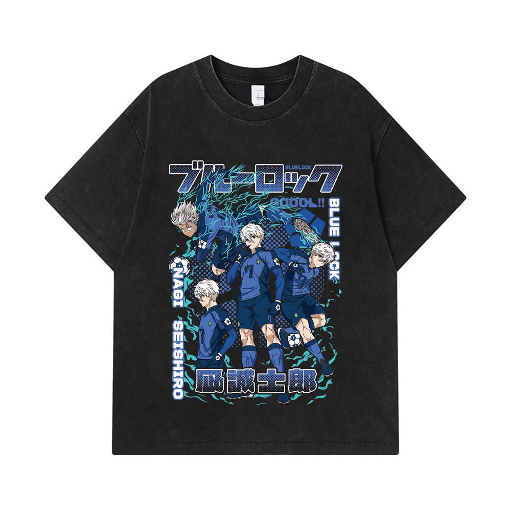 275 GSM Washed T-shirts 100% Cotton Blue Lock V3 Print Unisex Heavy Cotton T Shirt