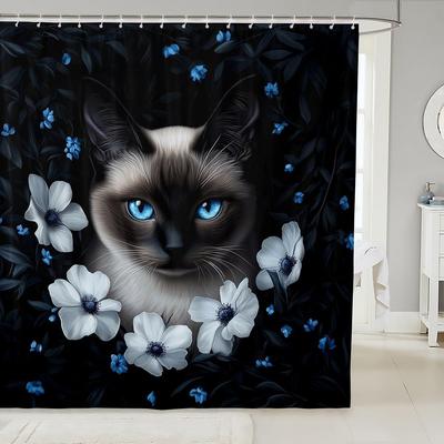 Siamese Cat Bath Curtain for Bathroom Stalls Bathtubs Kids Boys Girls Kitten Bathroom Accessories Waterproof Polyester Curtains
