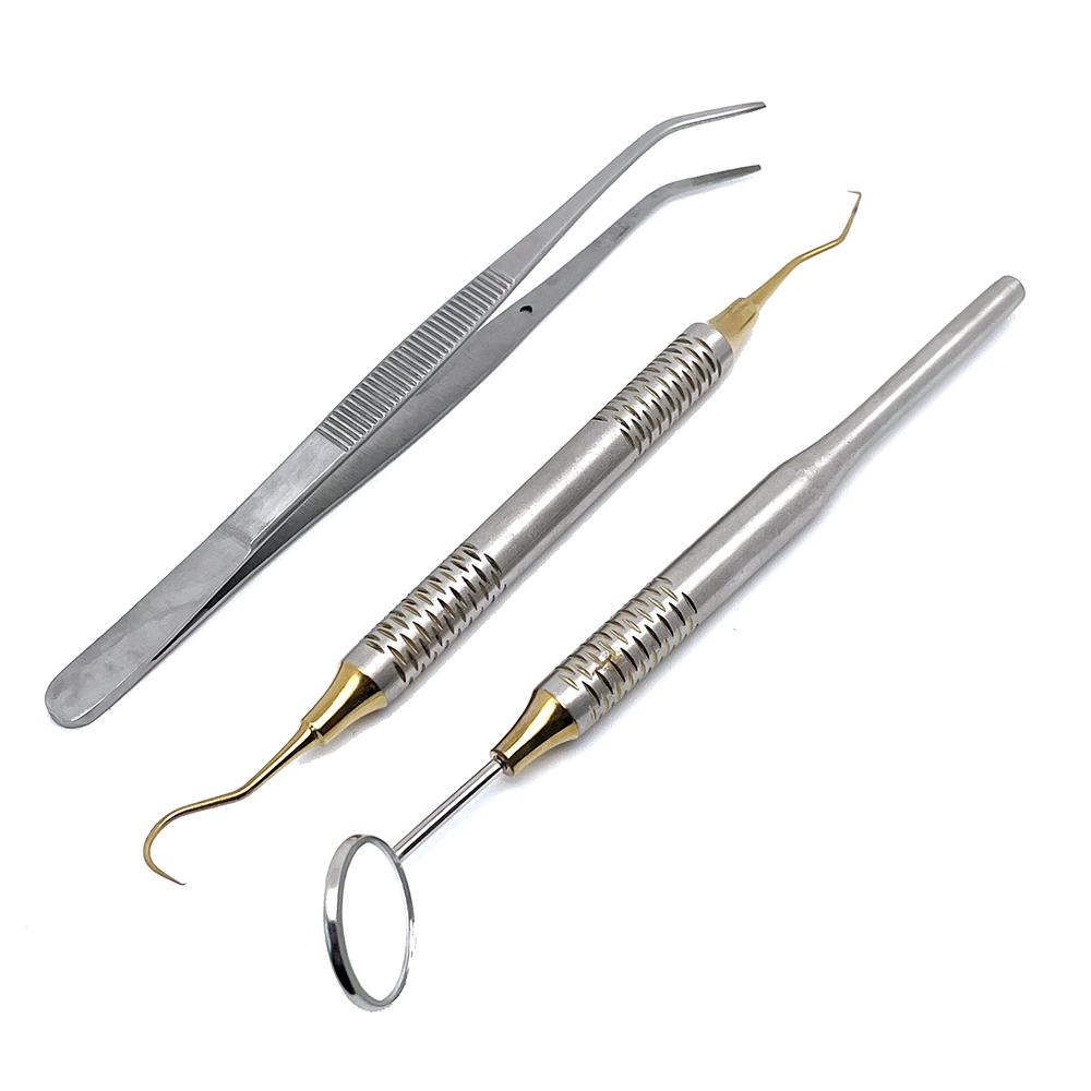 3pcs/Set Dental Mouth Mirror Tweezers Curve Probe Kit Dental Stainless Steel Instrument For Dentistry Oral cleaning Tools