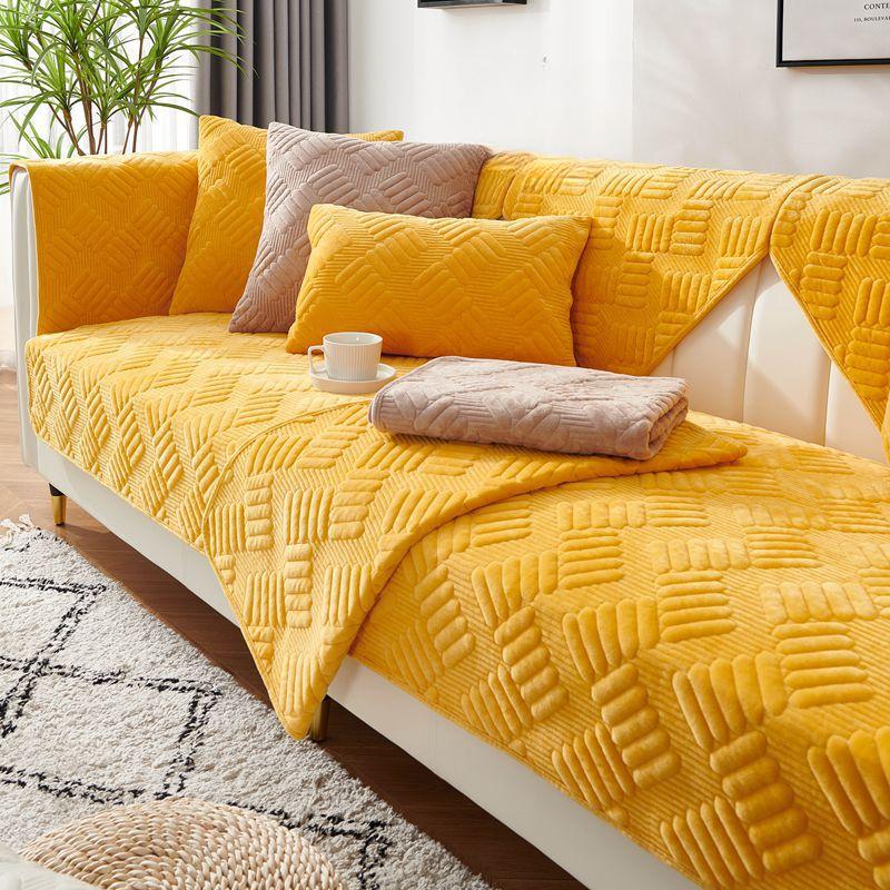 Nordic Sofa Cushion Simple Modern Crystal Velvet Non-Slip Cushion Fabric Winter Short Plush Thickened Sofa Cover Slipcover