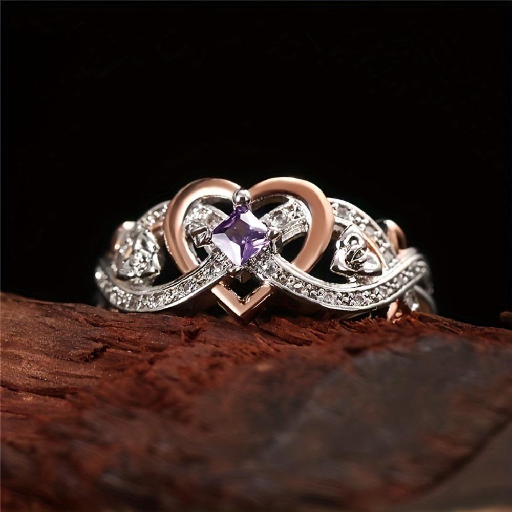 Luxury Romance Two-Tone Infinity Heart Ring High Quality Purple 5A Zircon Princess Rings for Women Valentine's Day Jewelry Gifts