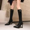 Super High Heel Boots Pointed Thin Heel Rivet Martin Boots Knight Boots High Boots Beige Stretch Boots Skinny Boots