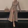 Vintage Elegant Stand Collar Long Wool Blend Coat Women Slim Fit Casual Overcoat