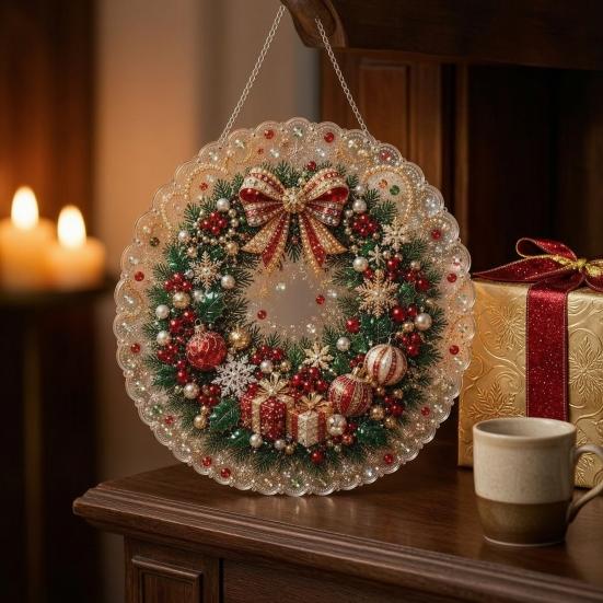 Parent Child Activity Supplies DIY Christmas Sun Catcher Kit, Faux Pearl Art Hanging Ornament, Santa Claus Festive Leisure Time Activities Xmas