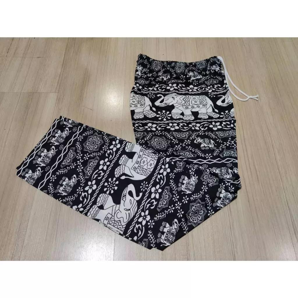 Elephant Pants Women Men Unisex Print Thailand Casual Streetwear Beach Bohemian Retro Vintage Adjustable Elastic Waist Rope Strap Loose Legs