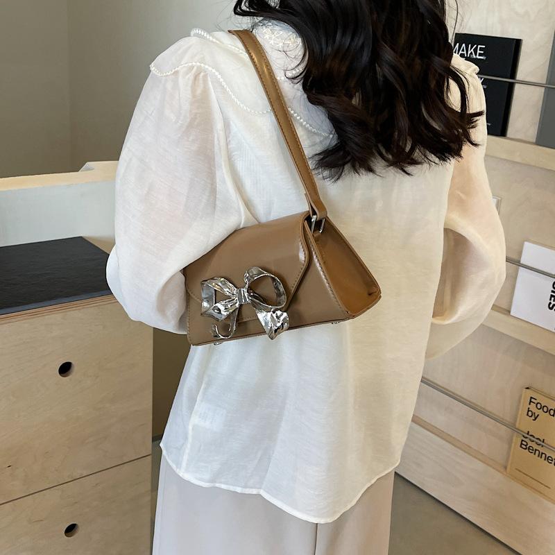 Metal Texture Bow Design Underarm Bag Women New High-end Style Fashion Crossbody Bag Versatile Single Shoulder Small Square Bag