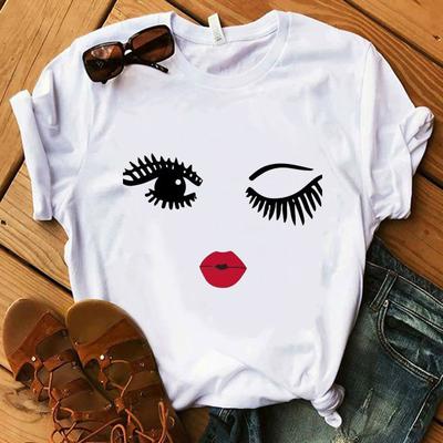 Kpop Fashion Cute Eyelashes Eyes High Heels Graphic Ladies T-Shirt 90S Summer Tees Loose O-Neck Blouses Short Sleeve Women Tops