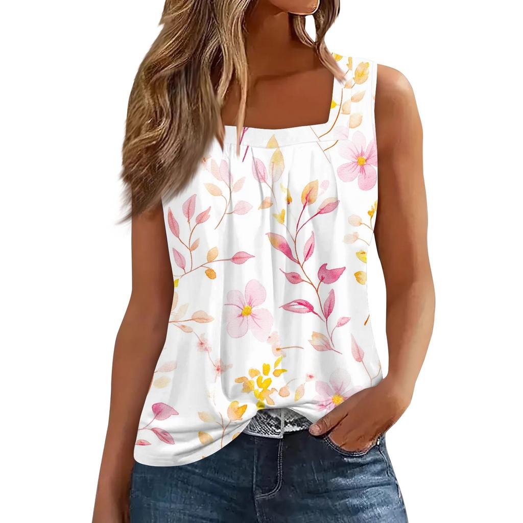 Ärmelloses T-Shirt mit plissiertem, quadratischem Kragen für Damen
