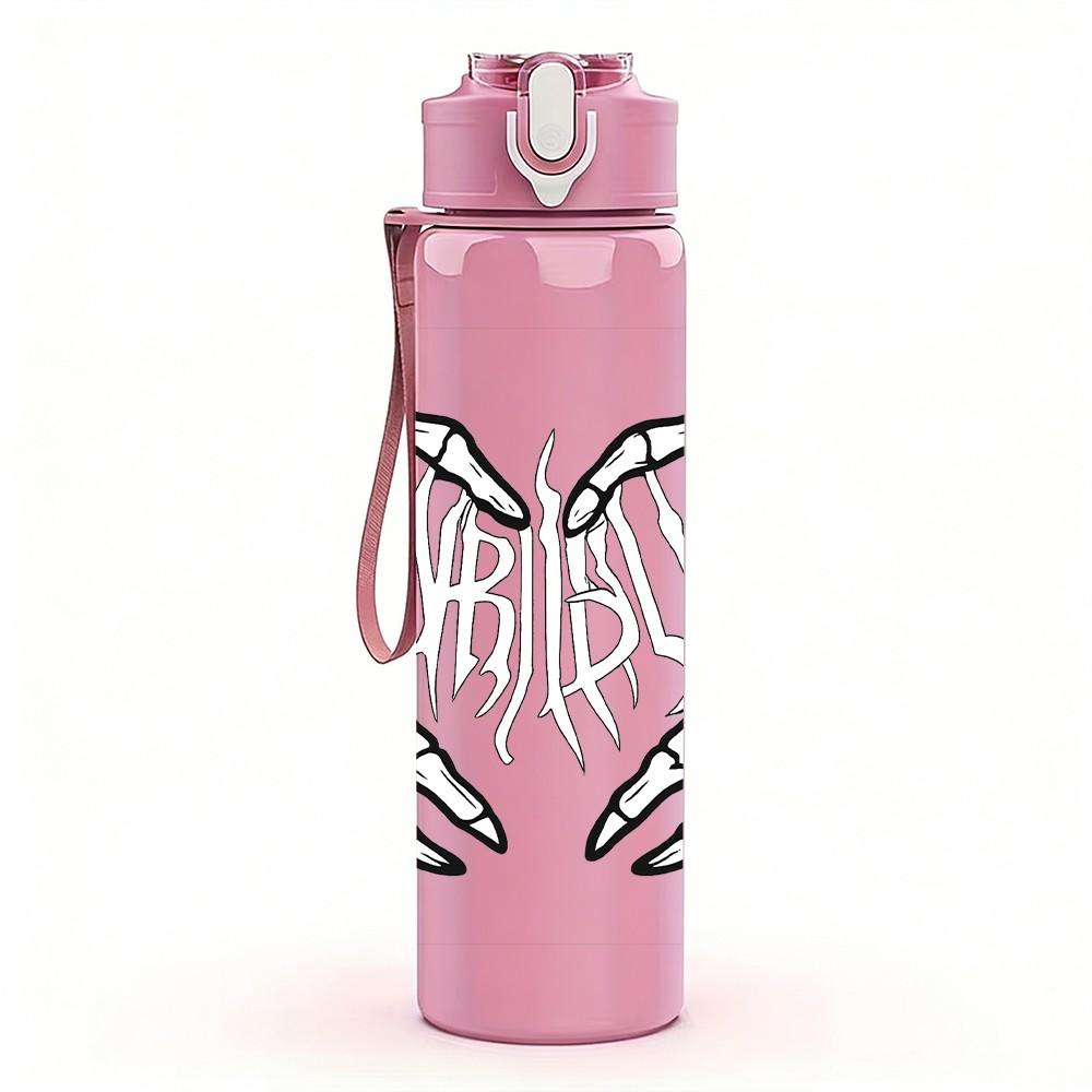 1PC Skeleton Hand Heart Shape 750ml Color Plastic Sports Water Bottle Leakproof Flip Straw Lid Suitable for Sports Office Home Use
