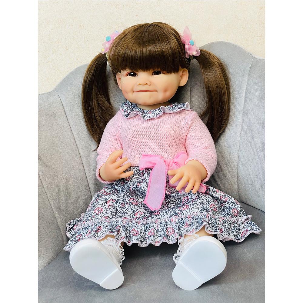 Full Body Soft Silicone Lifelike Real Touch Reborn Baby Girl Lovely Betty With Long Hair Toddler Princess Doll