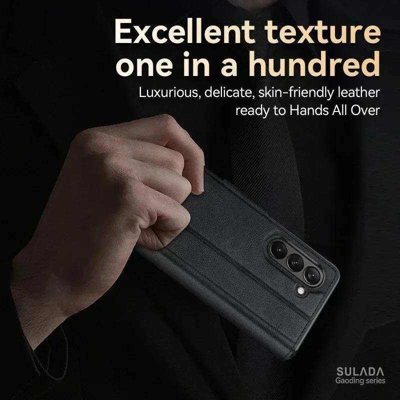 Luxury Leather Phone Case for Samsung Galaxy Z Fold 7 6 5 4 5G  Elegant Plain Magnetic Folding Bracket Shockproof Protect Hard Cover