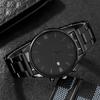 Fashion Men Business Watches Black Steel Band Roma Dial Calendar Quartz Watch Wristwatches Male Clock Best Gifts Clock for Family, Friend