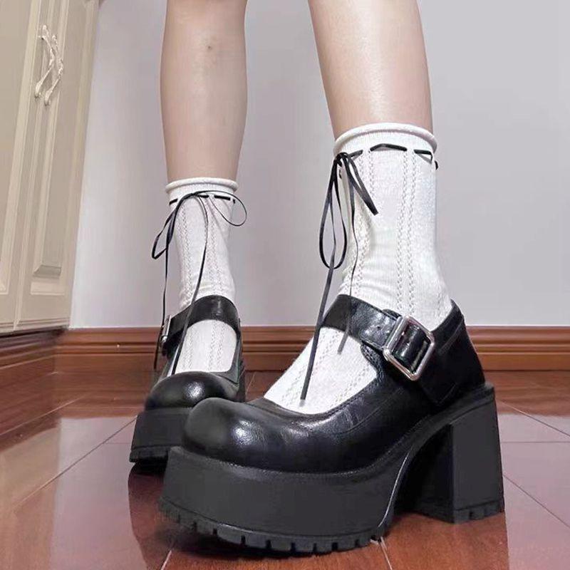 French Small Leather Shoes Women's Spring and Autumn New Round Head Retro Jk Small Man Heightening Thick Sole Mary Jane Single Shoes