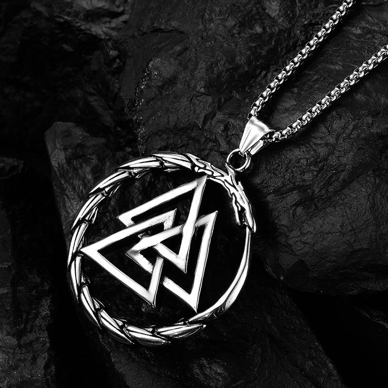 Stainless Steel Viking Triangle Pendant Necklace - Men's Punk Titanium Accessories