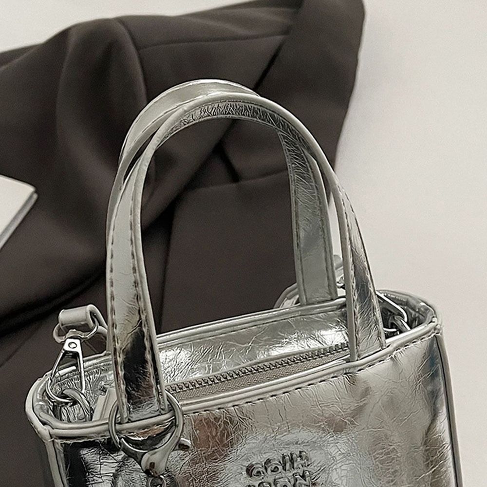 Trend Korean Pu Leather Shoulder Bag Silver Mini Crossbody Bags High Quality Handbags for Women Lady