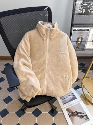 Men's Trendy Fleece Stand Collar Jacket - Winter Lambswool, Thick, Warm, Casual Cotton Coat