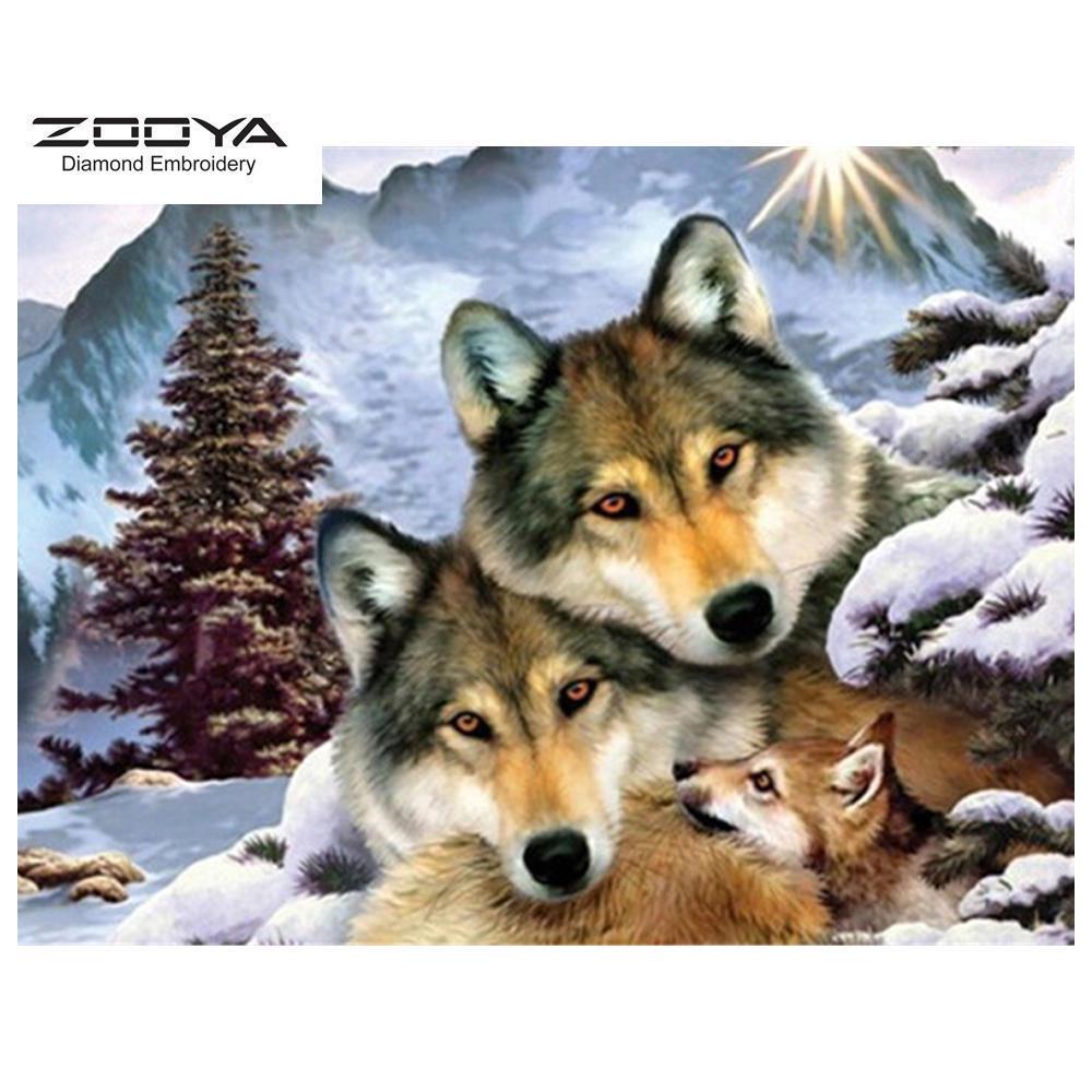 

ZOOYA 3D Алмазная вышивка Картина Вышивка крестом Круглый горный хрусталь Картина Животное Волк