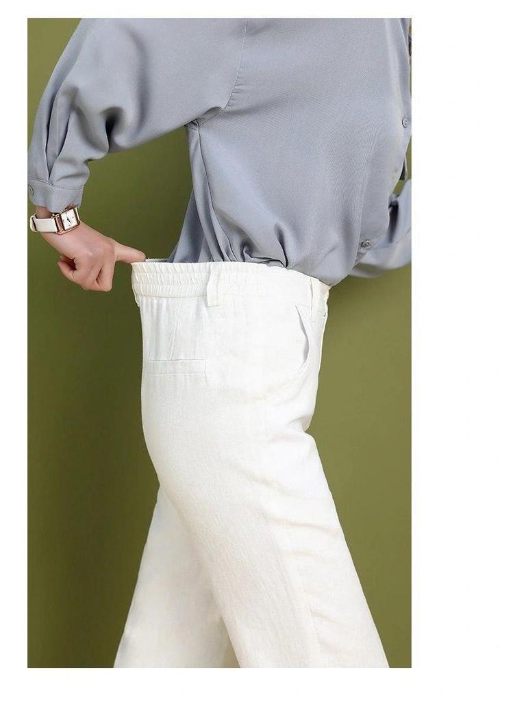 Women's Wide-Leg Cotton-Linen Floor-Length High-Waisted Plus Size Casual Pants