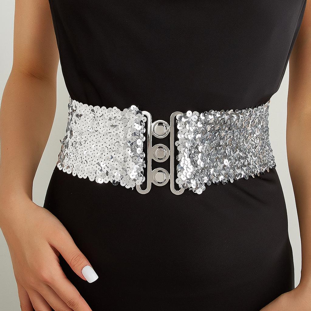 Belt Women'S Personality Fish Scales Belt Elastic Wide Waist Seal Women'S Dress Accessories