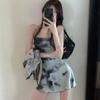 2ks sada podzimní kravatový design Sense Tube Top šaty Ženy Módní Cardigan Top Ležérní Elegantní dvoudílný oblek Plážový styl